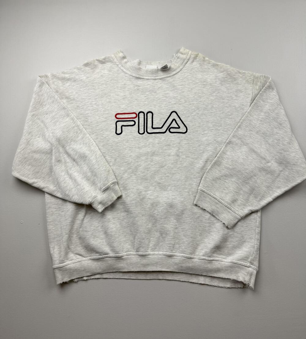 FILA Sweatshirt Mens 2XL Gray Fleece Crewneck Pullover Logo Distressed Canada